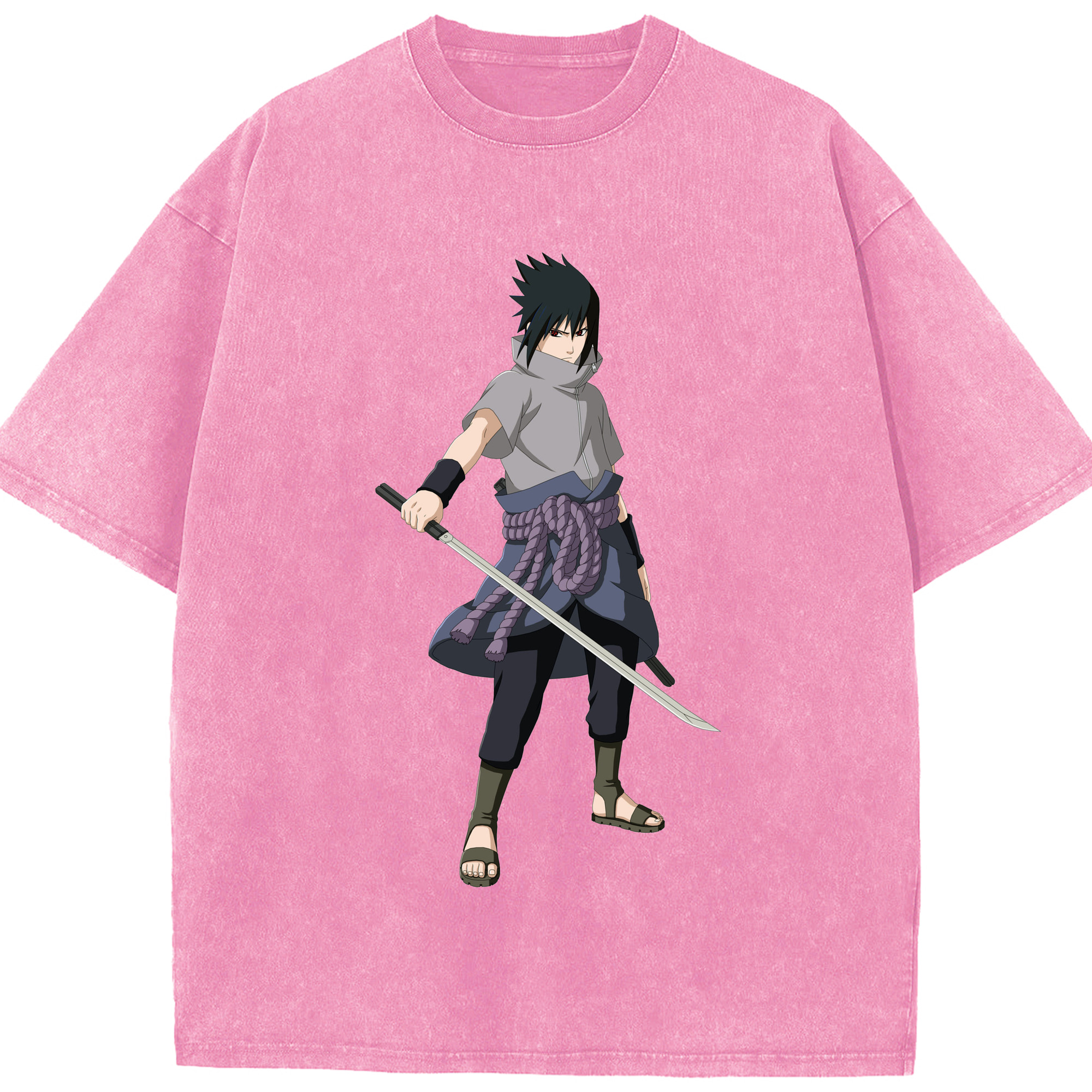 （画像用） NARUTO -ナルト- うちは サスケ Uchiha Sasuke 綿100% ヴィンテージ風 半袖Tシャツ（フロントプリント）